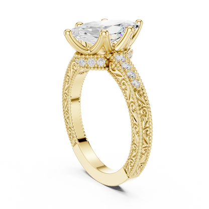 2.22ctw Vintage Marquise Cut Ring with Milgrain Filigree Hidden Halo | Yellow Gold
