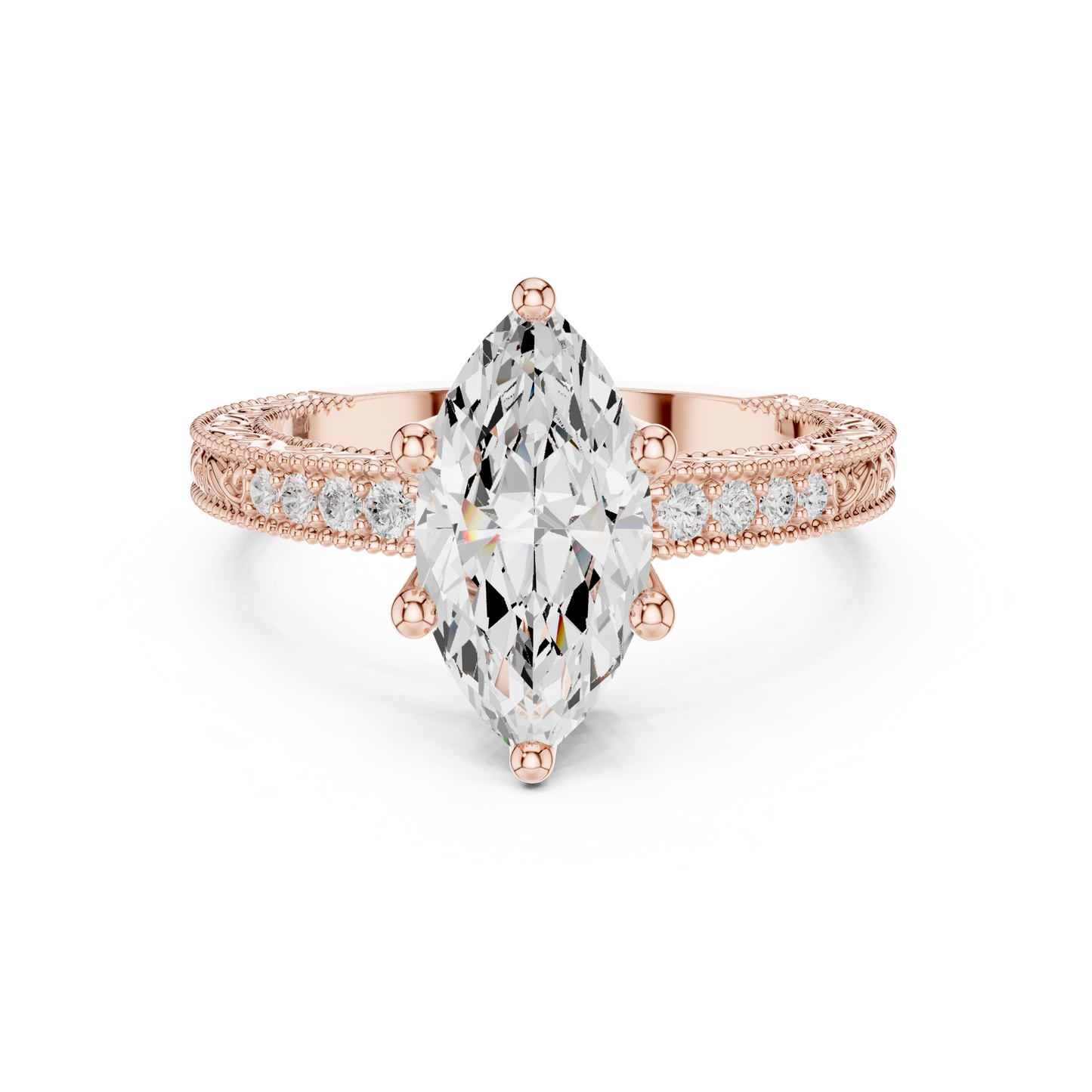 2.22ctw Vintage Marquise Cut Ring with Milgrain Filigree Hidden Halo | Yellow Gold