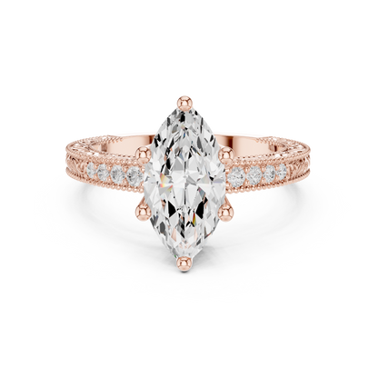 2.22ctw Vintage Marquise Cut Ring with Milgrain Filigree Hidden Halo | Yellow Gold