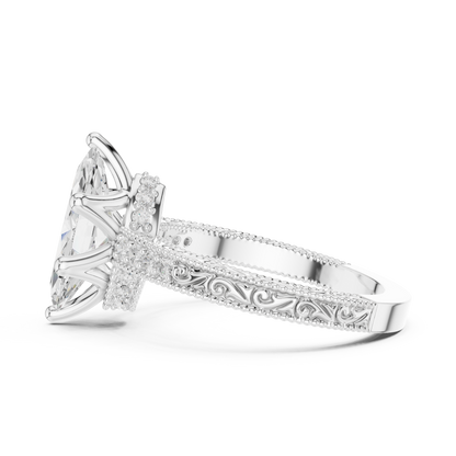 2.22ctw Vintage Marquise Cut Ring with Milgrain Filigree Hidden Halo | Yellow Gold