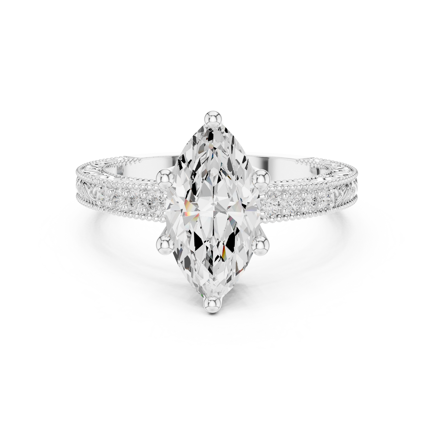 2.22ctw Vintage Marquise Cut Ring with Milgrain Filigree Hidden Halo | Yellow Gold