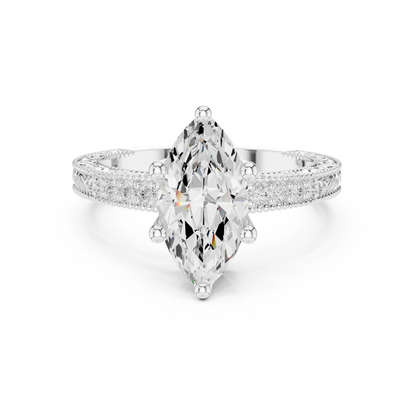 2.22ctw Vintage Marquise Cut Ring with Milgrain Filigree Hidden Halo | Yellow Gold