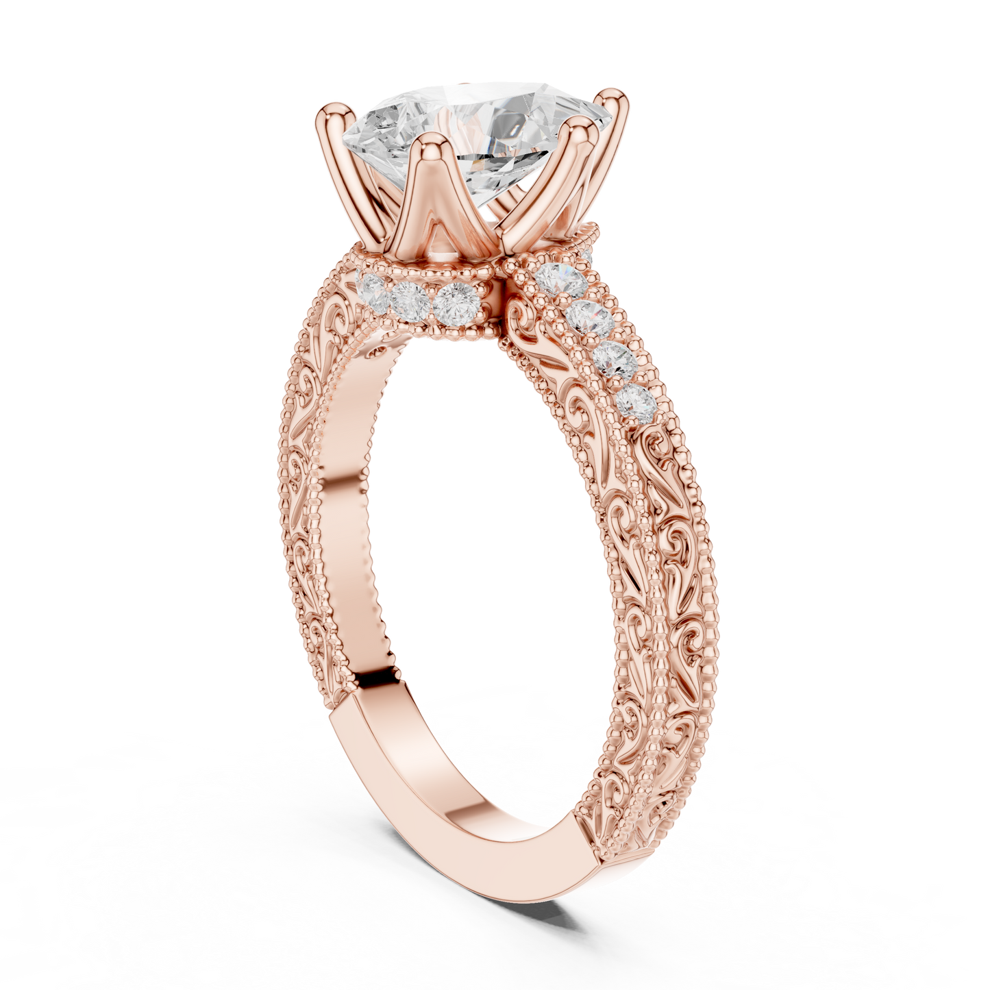 2.19ctw Vintage Pear Cut Ring with Milgrain Filigree Hidden Halo | Yellow Gold