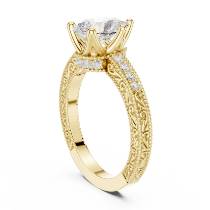 2.19ctw Vintage Pear Cut Ring with Milgrain Filigree Hidden Halo | Yellow Gold