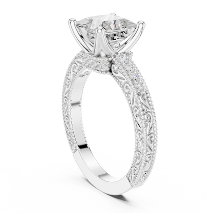 2.19ctw Vintage Princess Cut Ring with Milgrain Filigree Hidden Halo | Yellow Gold