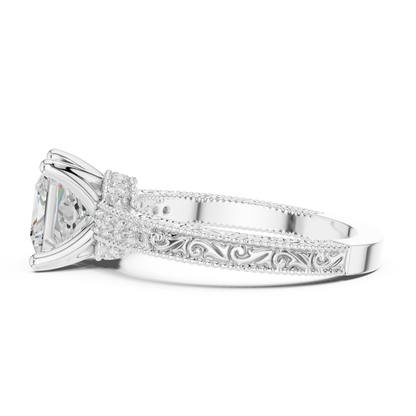 2.19ctw Vintage Princess Cut Ring with Milgrain Filigree Hidden Halo | Yellow Gold