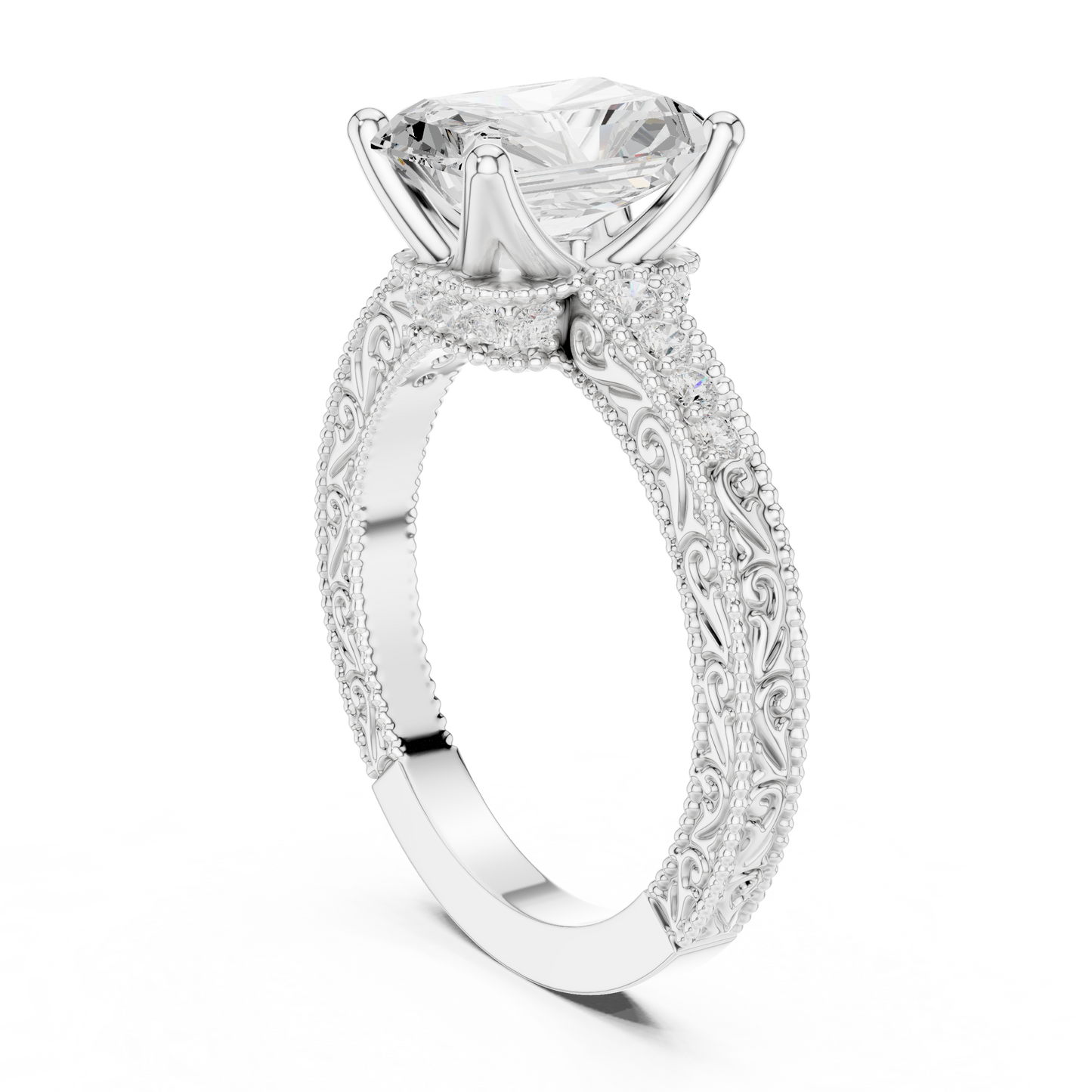 2.21ctw Vintage Radiant Cut Ring with Milgrain Filigree Hidden Halo | Yellow Gold
