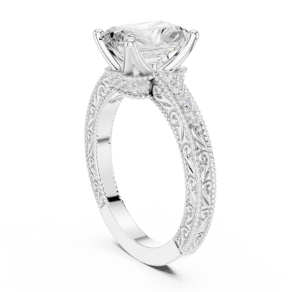 2.21ctw Vintage Radiant Cut Ring with Milgrain Filigree Hidden Halo | Yellow Gold