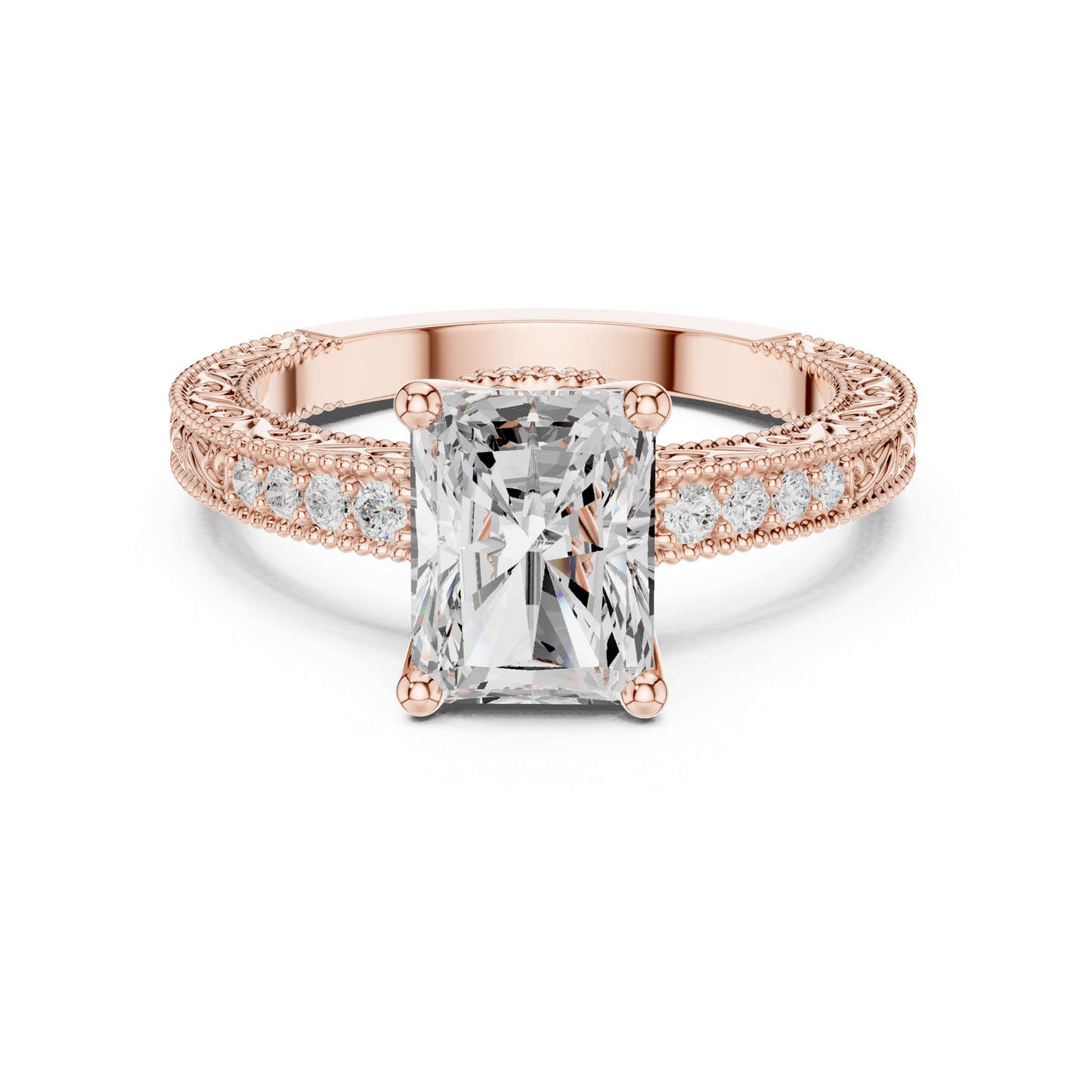 2.21ctw Vintage Radiant Cut Ring with Milgrain Filigree Hidden Halo | Yellow Gold