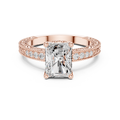2.21ctw Vintage Radiant Cut Ring with Milgrain Filigree Hidden Halo | Yellow Gold