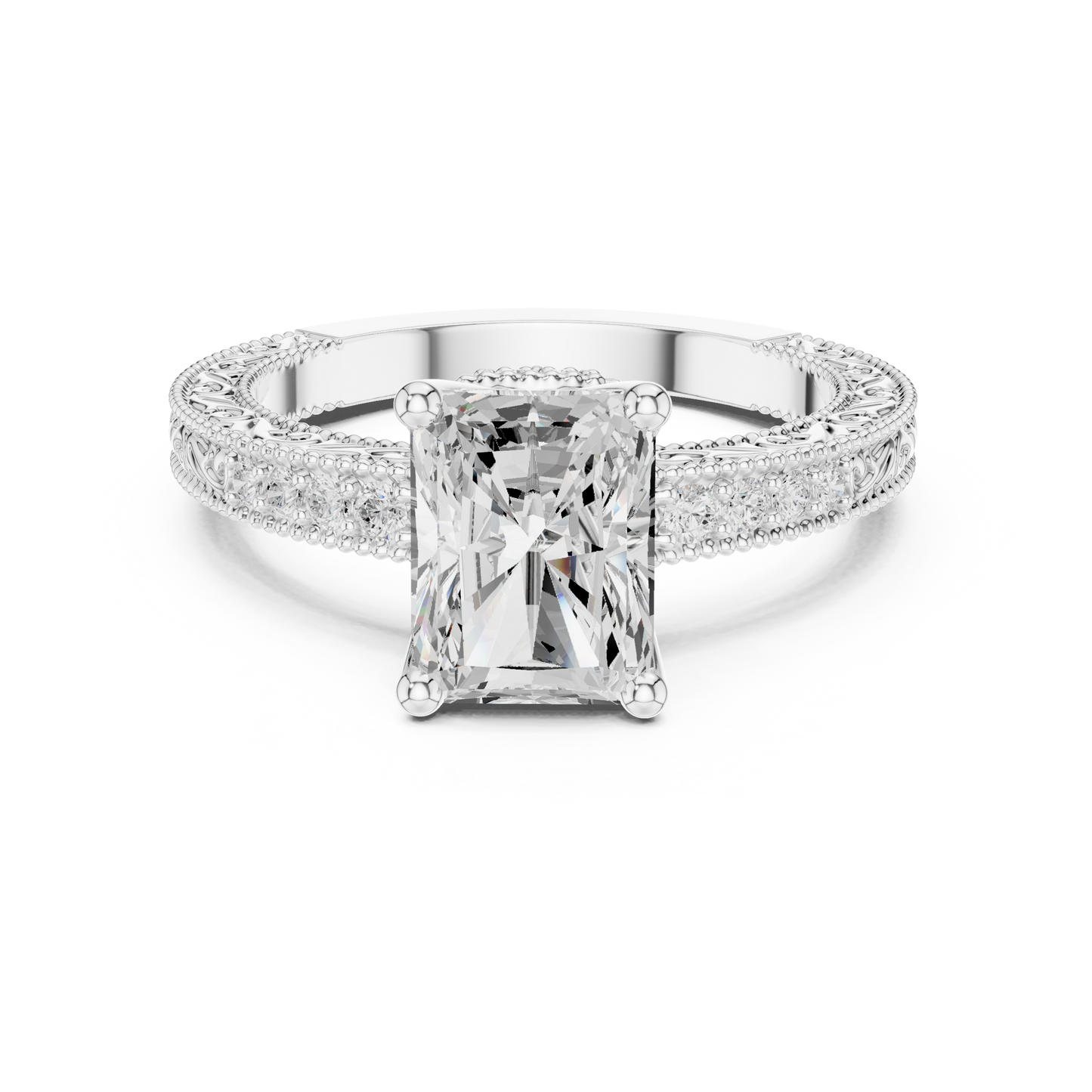 2.21ctw Vintage Radiant Cut Ring with Milgrain Filigree Hidden Halo | Yellow Gold