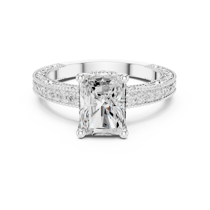 2.21ctw Vintage Radiant Cut Ring with Milgrain Filigree Hidden Halo | Yellow Gold