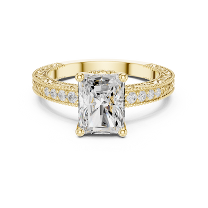 2.21ctw Vintage Radiant Cut Ring with Milgrain Filigree Hidden Halo | Yellow Gold