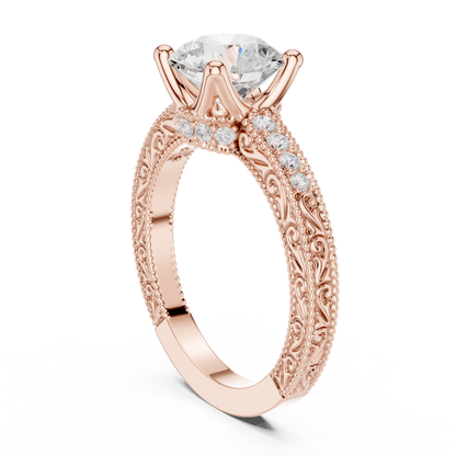 2.21ctw Vintage Round Cut Ring with Milgrain Filigree Hidden Halo | Yellow Gold