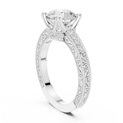 2.21ctw Vintage Round Cut Ring with Milgrain Filigree Hidden Halo | Yellow Gold