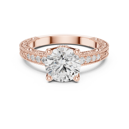 2.21ctw Vintage Round Cut Ring with Milgrain Filigree Hidden Halo | Yellow Gold