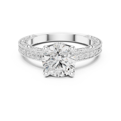2.21ctw Vintage Round Cut Ring with Milgrain Filigree Hidden Halo | Yellow Gold