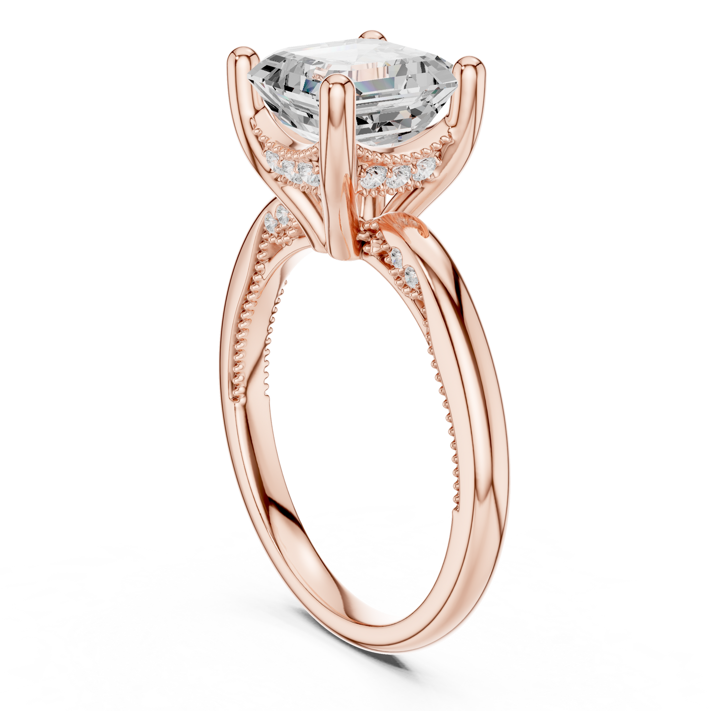 2.63ctw Asscher Cut Diamond Solitaire Hidden Halo Engagement Ring | Solid Gold