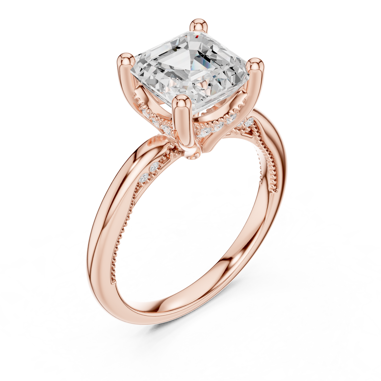 2.63ctw Asscher Cut Diamond Solitaire Hidden Halo Engagement Ring | Solid Gold