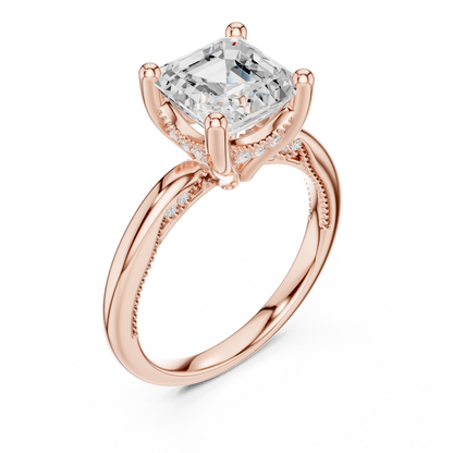2.63ctw Asscher Cut Diamond Solitaire Hidden Halo Engagement Ring | Solid Gold