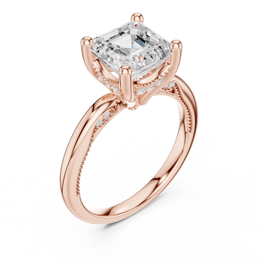 2.63ctw Asscher Cut Diamond Solitaire Hidden Halo Engagement Ring | Solid Gold