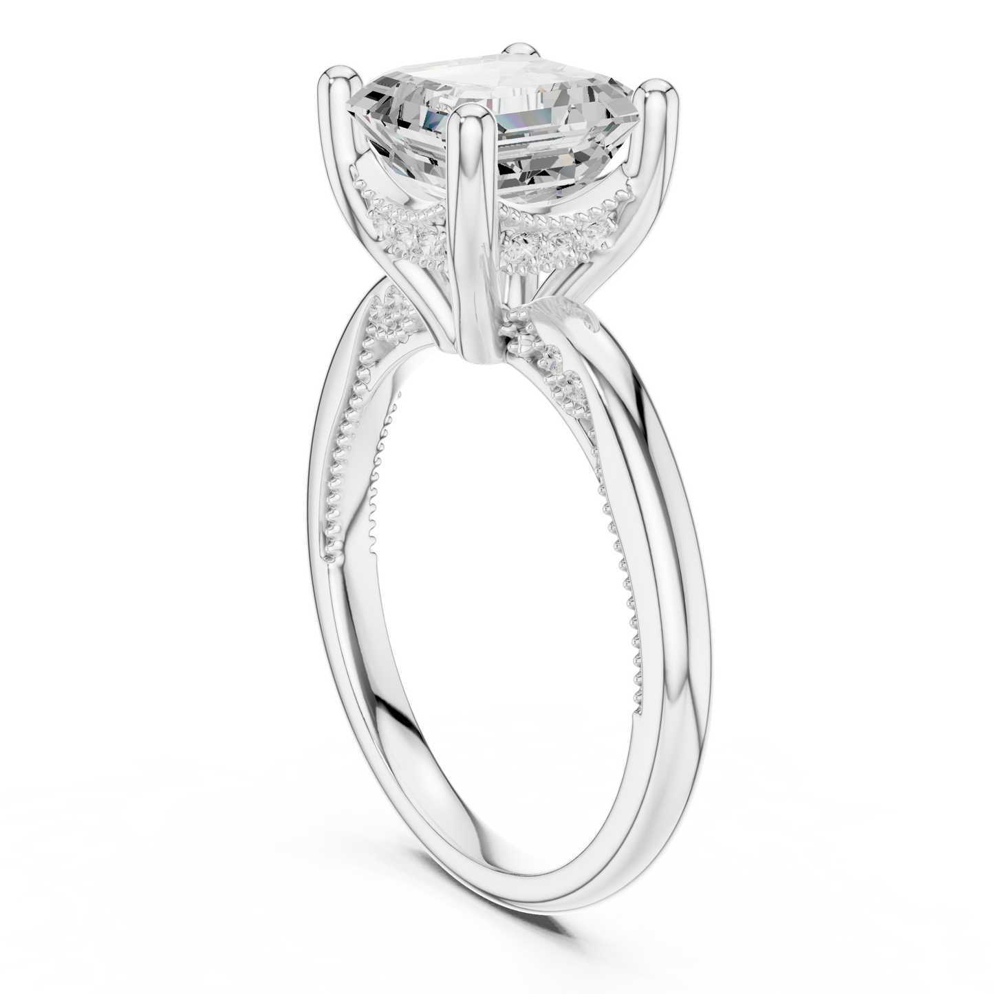2.63ctw Asscher Cut Diamond Solitaire Hidden Halo Engagement Ring | Solid Gold