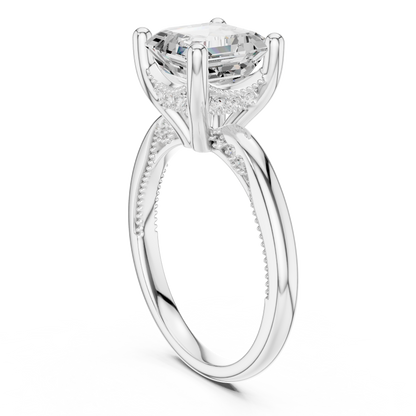 2.63ctw Asscher Cut Diamond Solitaire Hidden Halo Engagement Ring | Solid Gold