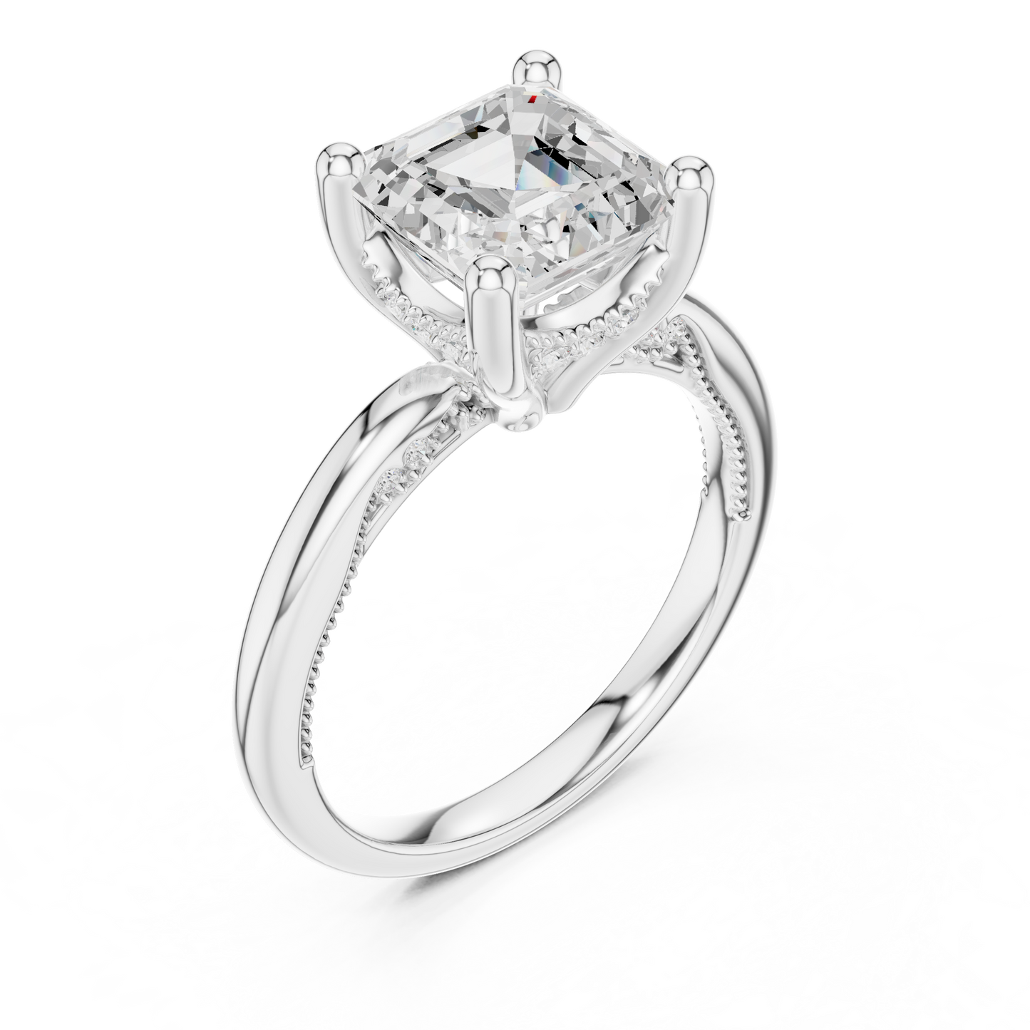 2.63ctw Asscher Cut Diamond Solitaire Hidden Halo Engagement Ring | Solid Gold