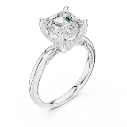 2.63ctw Asscher Cut Diamond Solitaire Hidden Halo Engagement Ring | Solid Gold