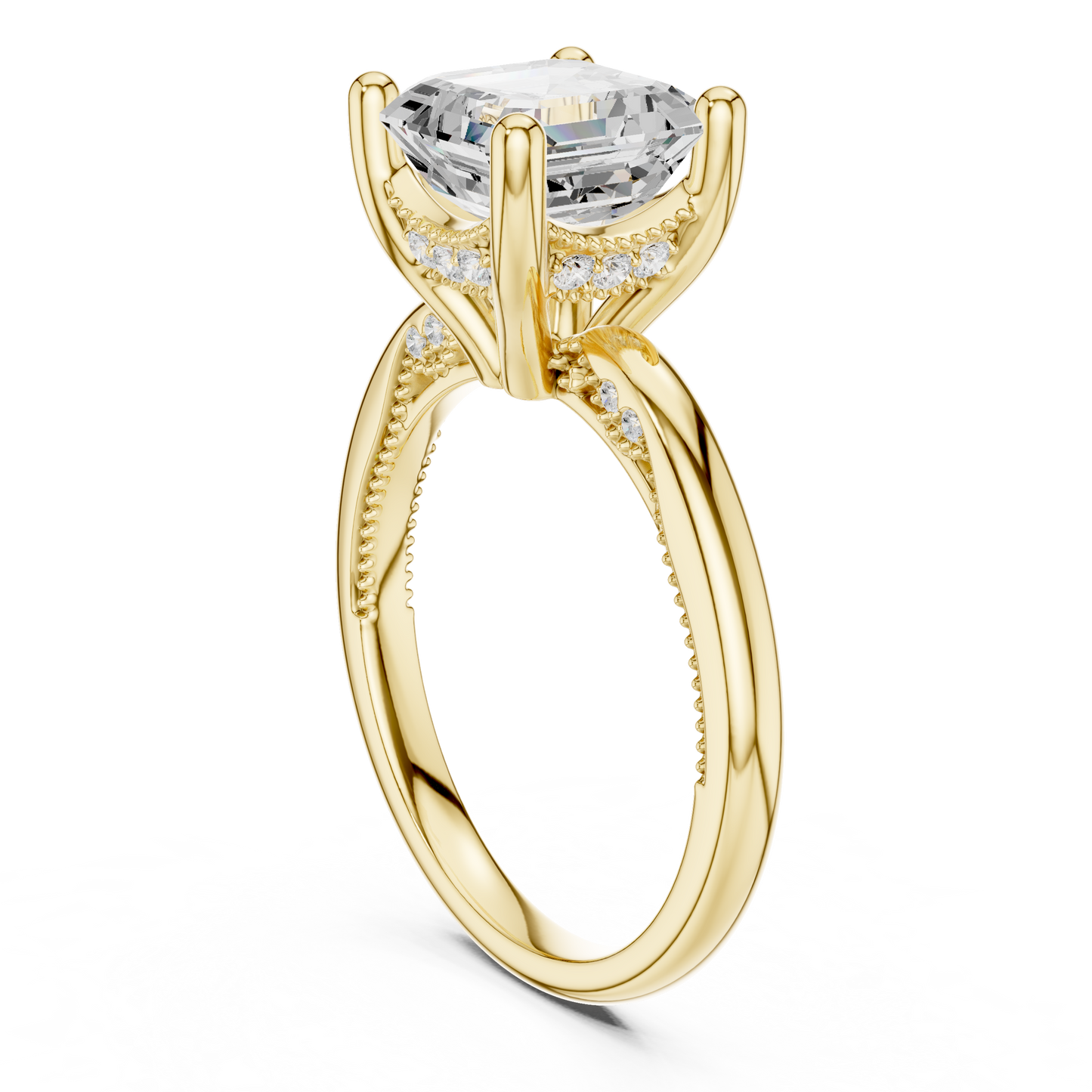 2.63ctw Asscher Cut Diamond Solitaire Hidden Halo Engagement Ring | Solid Gold