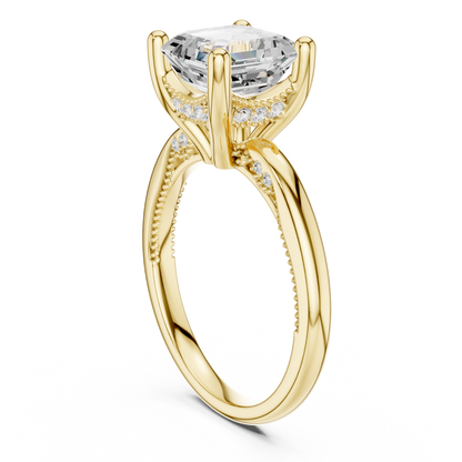 2.63ctw Asscher Cut Diamond Solitaire Hidden Halo Engagement Ring | Solid Gold