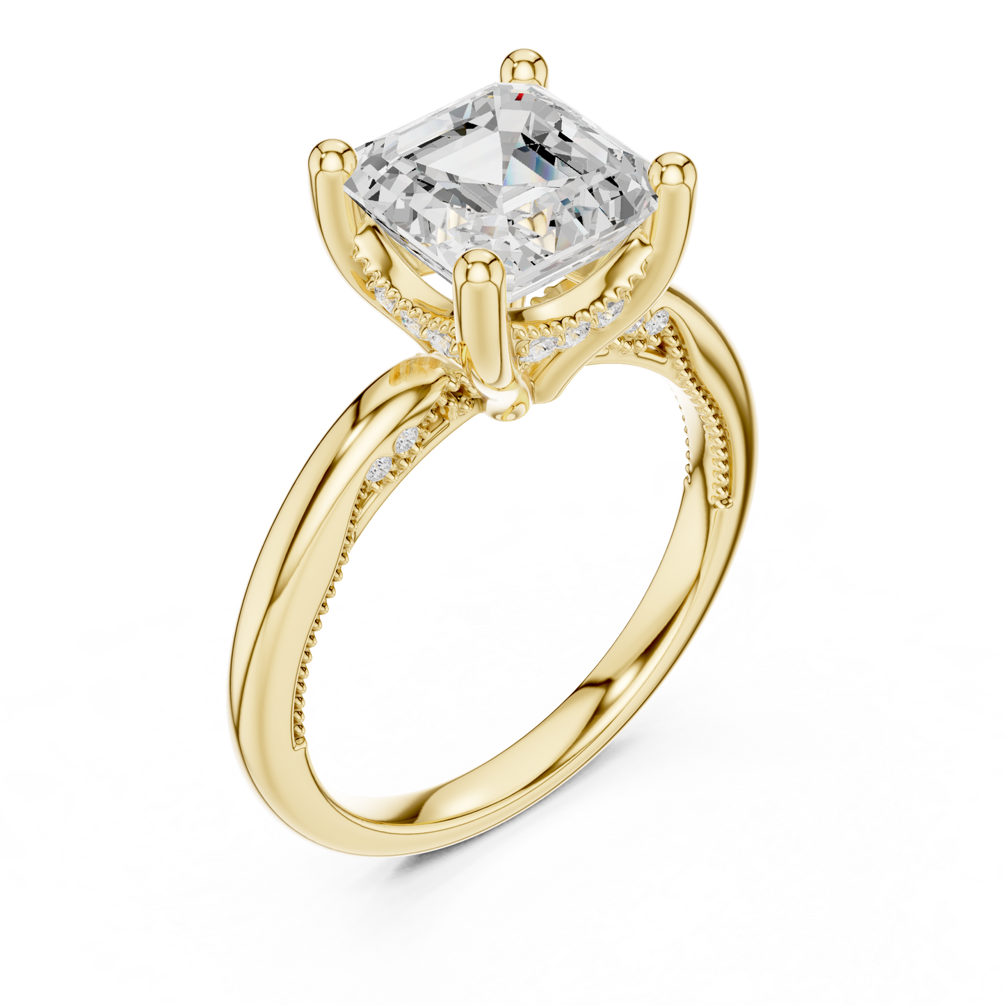 2.63ctw Asscher Cut Diamond Solitaire Hidden Halo Engagement Ring | Solid Gold
