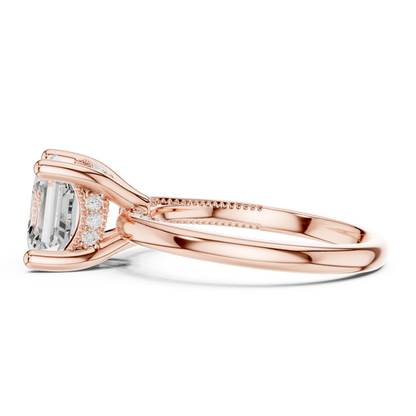 2.63ctw Asscher Cut Diamond Solitaire Hidden Halo Engagement Ring | Solid Gold