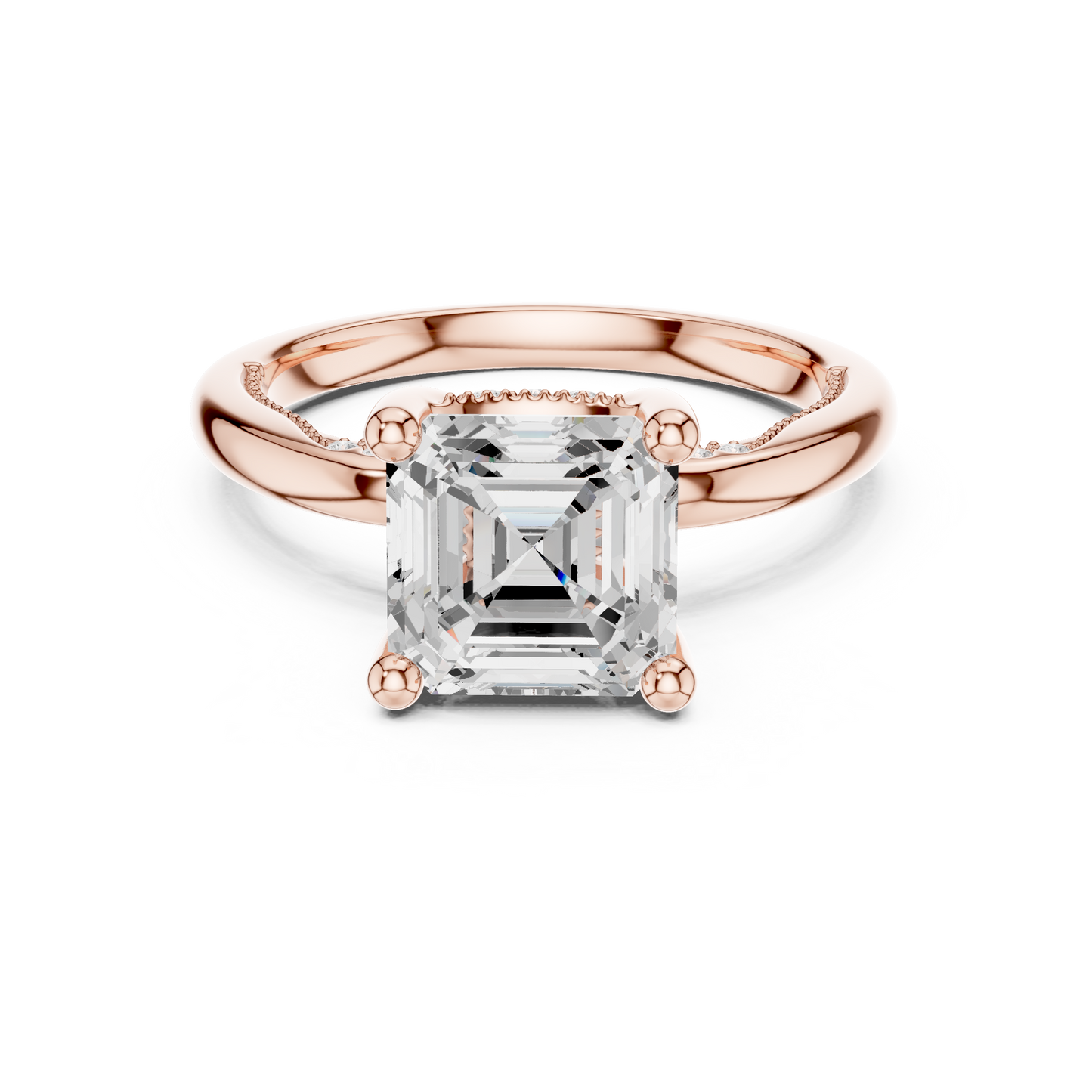 2.63ctw Asscher Cut Diamond Solitaire Hidden Halo Engagement Ring | Solid Gold