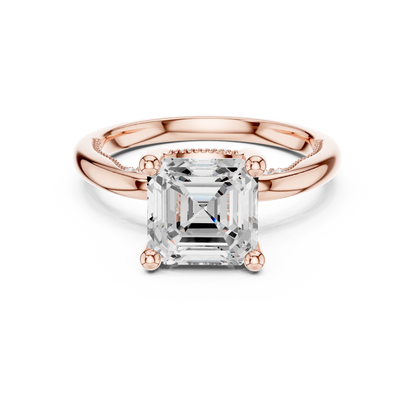 2.63ctw Asscher Cut Diamond Solitaire Hidden Halo Engagement Ring | Solid Gold