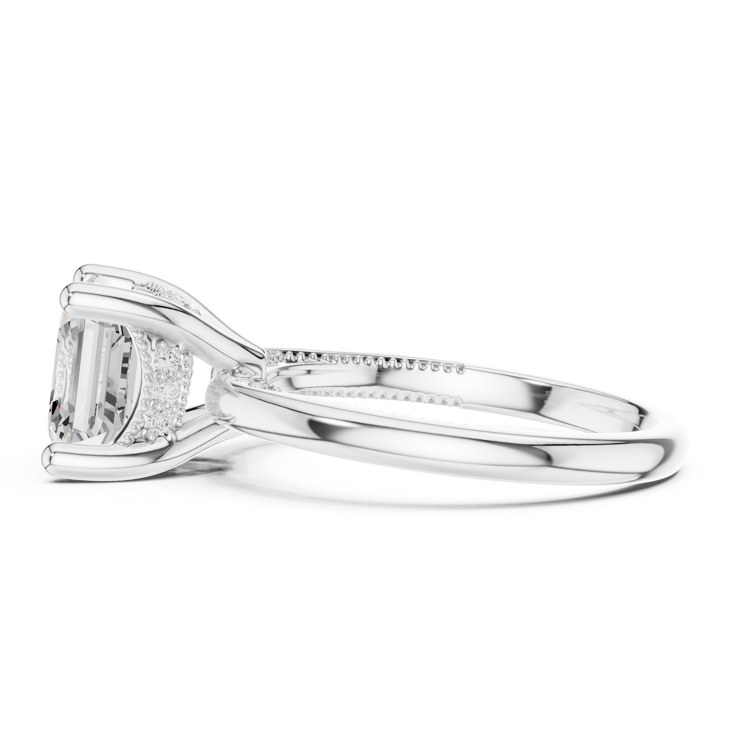 2.63ctw Asscher Cut Diamond Solitaire Hidden Halo Engagement Ring | Solid Gold