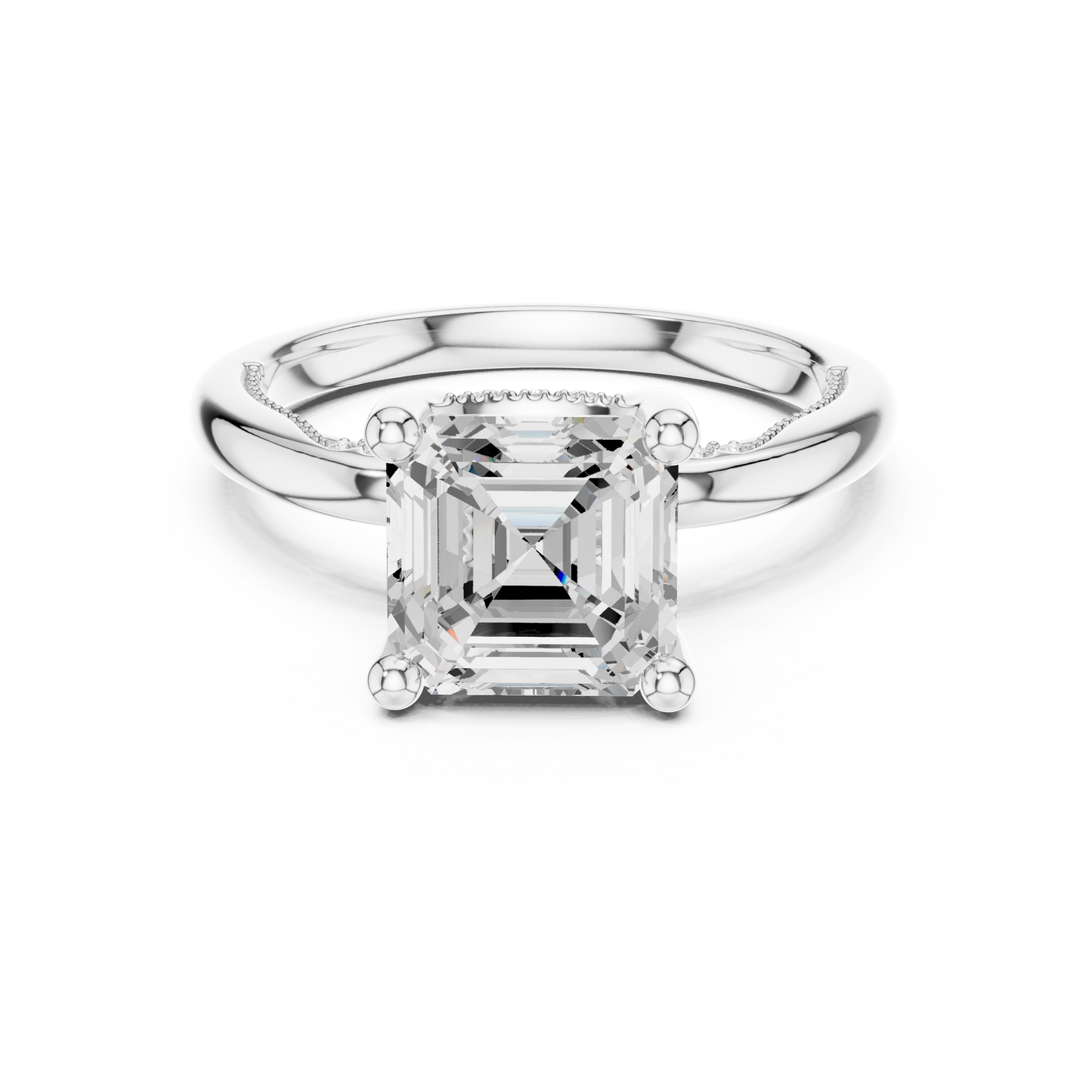 2.63ctw Asscher Cut Diamond Solitaire Hidden Halo Engagement Ring | Solid Gold