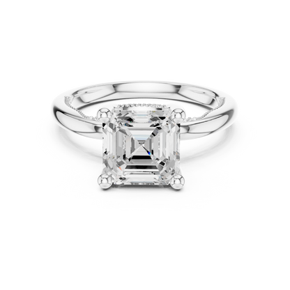 2.63ctw Asscher Cut Diamond Solitaire Hidden Halo Engagement Ring | Solid Gold