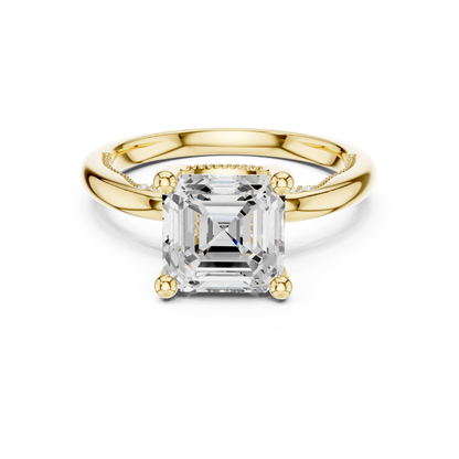 2.63ctw Asscher Cut Diamond Solitaire Hidden Halo Engagement Ring | Solid Gold