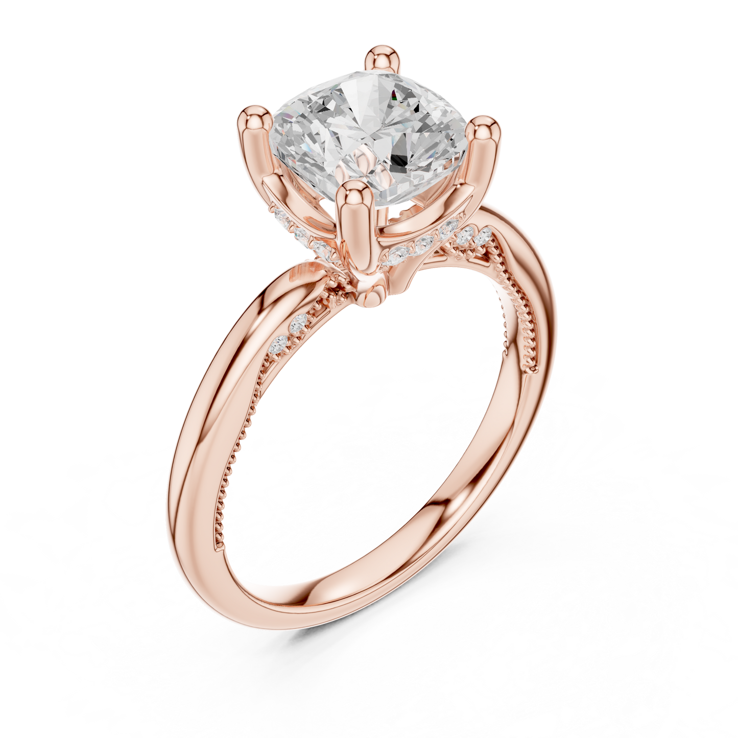2.63ctw Cushion-Cut Diamond Solitaire Hidden Halo Engagement Ring | Solid Gold
