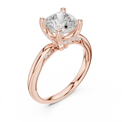 2.63ctw Cushion-Cut Diamond Solitaire Hidden Halo Engagement Ring | Solid Gold