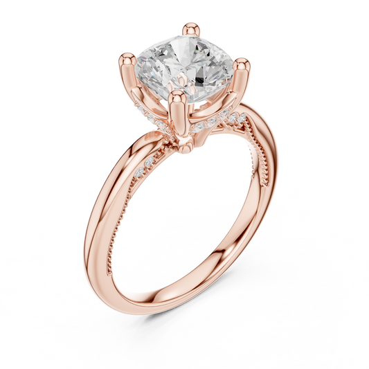 2.63ctw Cushion-Cut Diamond Solitaire Hidden Halo Engagement Ring | Solid Gold