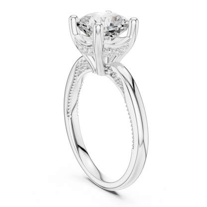 2.63ctw Cushion-Cut Diamond Solitaire Hidden Halo Engagement Ring | Solid Gold
