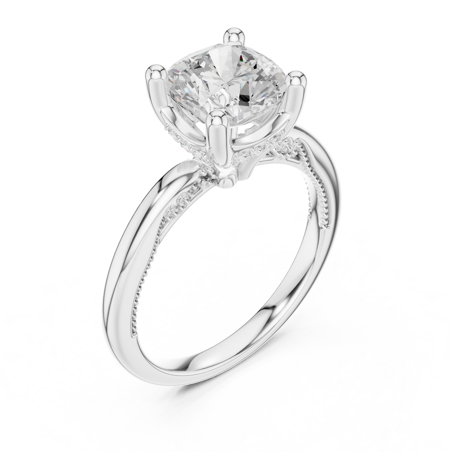 2.63ctw Cushion-Cut Diamond Solitaire Hidden Halo Engagement Ring | Solid Gold