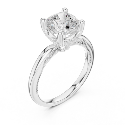 2.63ctw Cushion-Cut Diamond Solitaire Hidden Halo Engagement Ring | Solid Gold