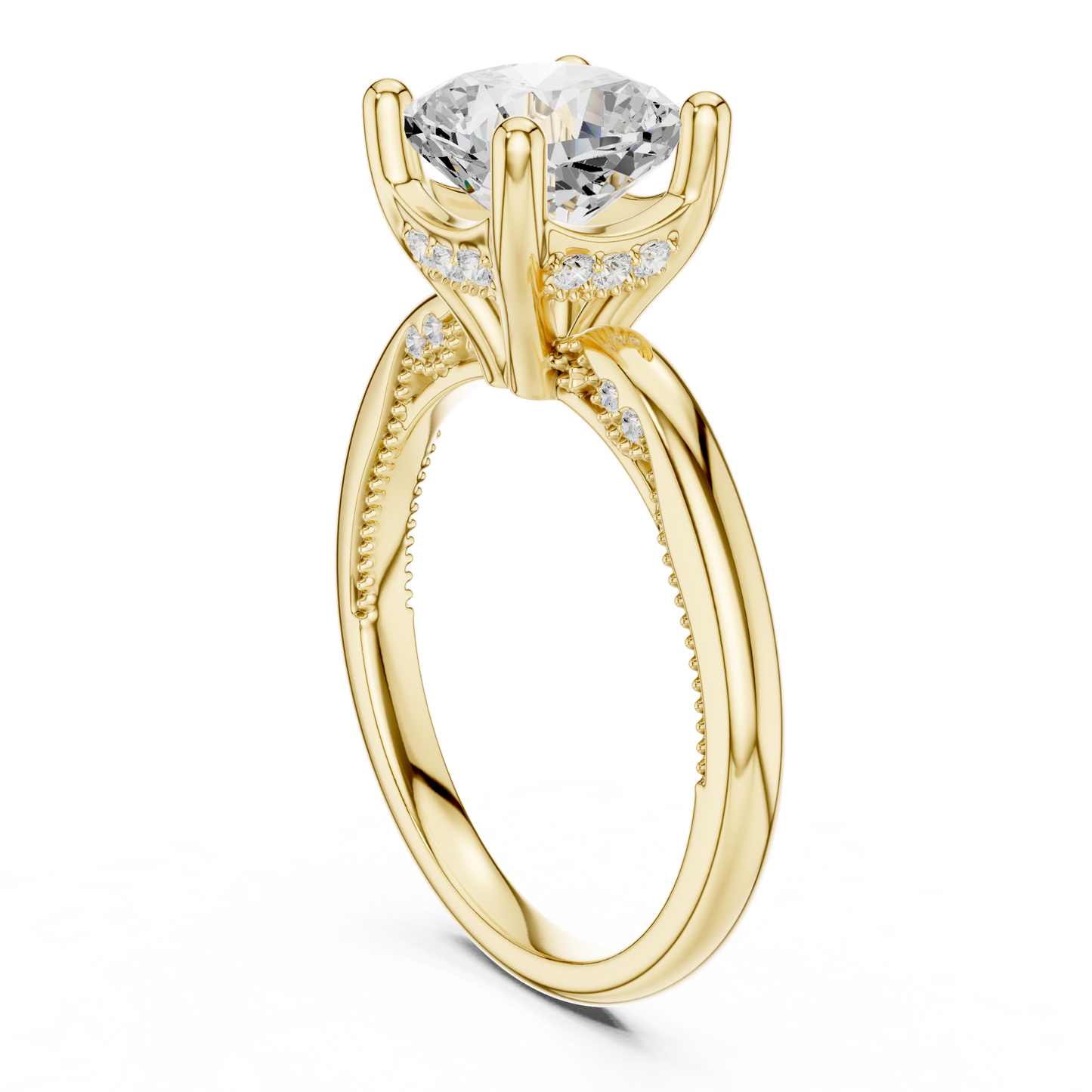 2.63ctw Cushion-Cut Diamond Solitaire Hidden Halo Engagement Ring | Solid Gold