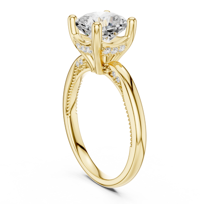 2.63ctw Cushion-Cut Diamond Solitaire Hidden Halo Engagement Ring | Solid Gold
