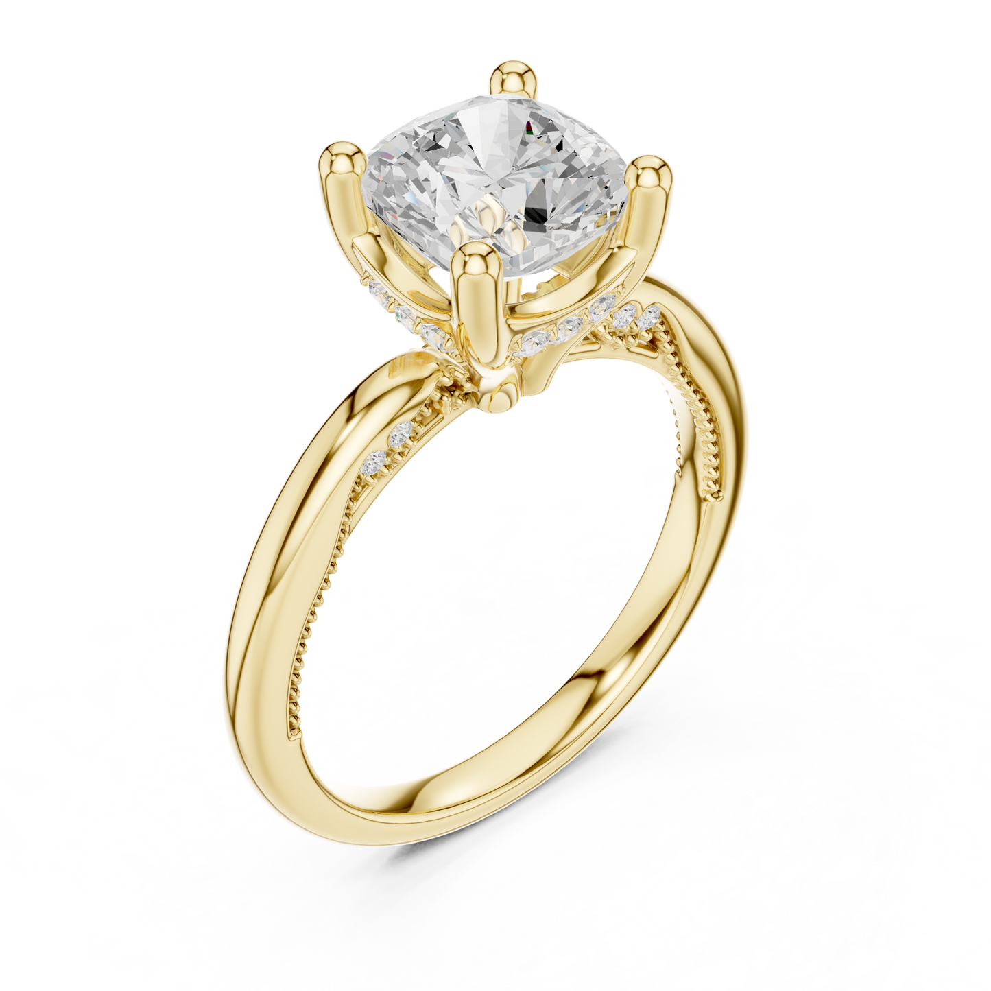 2.63ctw Cushion-Cut Diamond Solitaire Hidden Halo Engagement Ring | Solid Gold