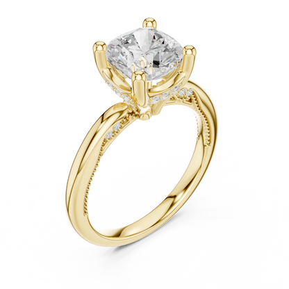 2.63ctw Cushion-Cut Diamond Solitaire Hidden Halo Engagement Ring | Solid Gold