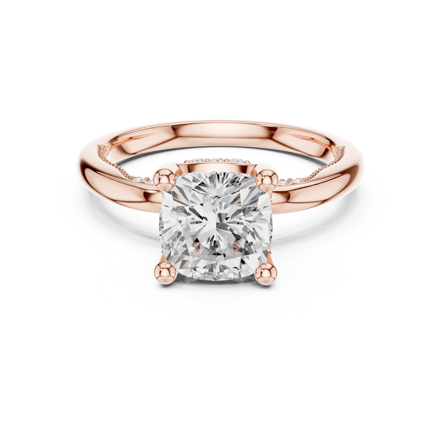 2.63ctw Cushion-Cut Diamond Solitaire Hidden Halo Engagement Ring | Solid Gold